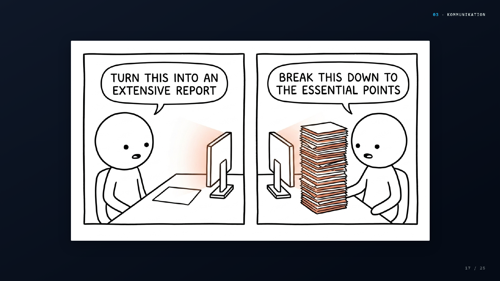 Comic: Turn this into an extensive report / Break this down to the essential points.